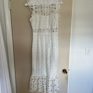 Petal & Pup White Crochet Midi Dress
